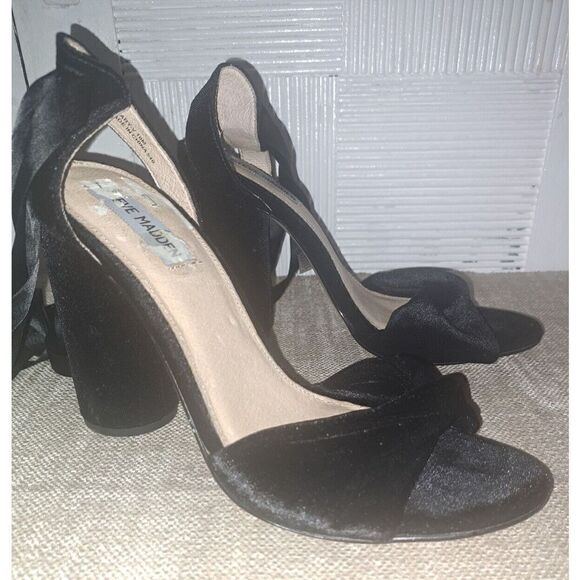Steve Madden Heels Women Clary-V Size 10 BLACK Velvet Lace Up Black Heels - Picture 3 of 12